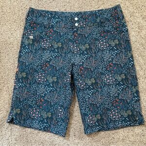 WILD RYE Freel Bike Shorts MTB Stretch Size 12 Blue Orange Red Floral Print EUC